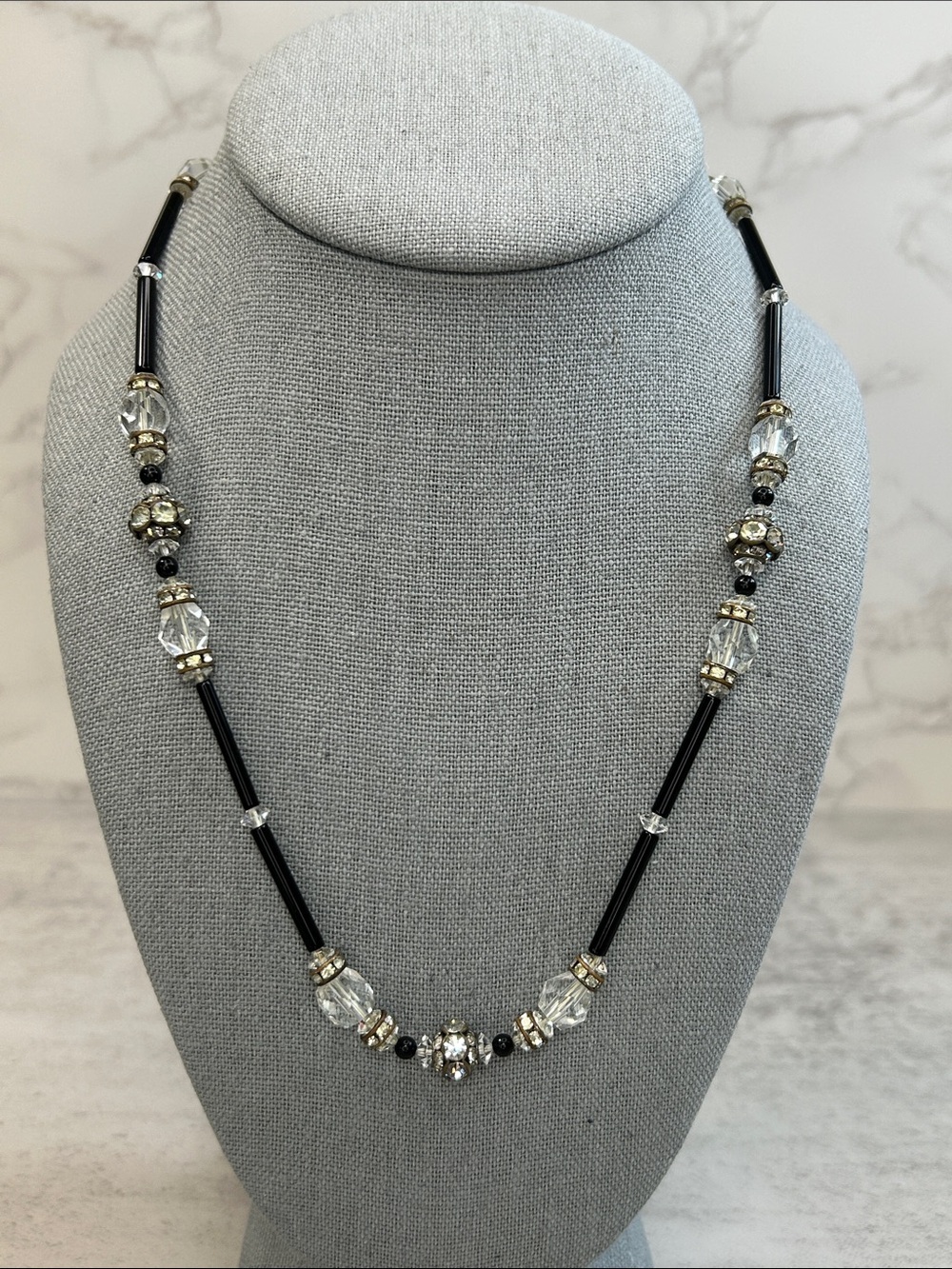 Elegant Black and Clear Crystal Necklace - Unbranded